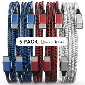 USB C to USB C Cable Nylon Braided 60W 3/3/6/6/10 FT USB Type C Fast Charging Cable for iPhone 15/15 Plus/15 Pro Max, MacBook Pro, iPad Pro Air, Samsung S24/S24 Ultra/S23