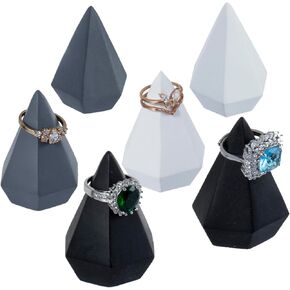 MyGift Modern Cone Shaped Ring Holders, Decorative Multi-Colored Black Gray White Prism Style Jewelry Display Stands, Set of 6