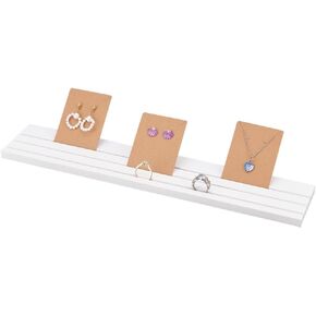 PH PandaHall Wooden Earring Display Stand, 3 Slot Ring Jewelry Display Stand White Jewelry Organizer Tray Wood Business Card Holder for Selling Earring Showing Jewlry Display, 15.35x3.05x0.45inch
