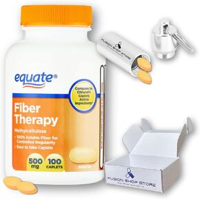 Fiber Therapy Methylcellulose 500mg,100ct (Pack of 1), Enhance Intestinal Regularity, Set with Fusion Shop Store Keychain Portable Travel Case Pills (1)