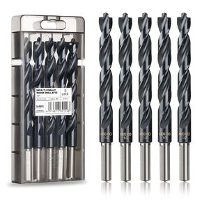 toolant 1/2" Cobalt Drill Bit Set for Metal and Steel (Pro), Titanium Aluminum Nitride Coated (TiAlN) with Bullet Point Tip, for Hardened Metal, Stainless Steel, 5-Piece Bulk