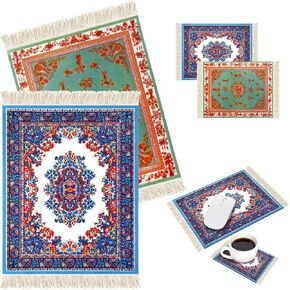 Hushee 4 Pcs Vintage Mini Mouse Pad Coasters Oriental Mousepad Floral Style Funny Desk Mat Coasters Graduation Gift for Boho Doll House Rug with Anti Slip Rubber Base for Desk(Classic Style) in Kuwait