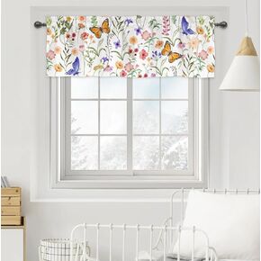 Spring Wildflower Butterflies Curtain Valances 54''x18'' Watercolor Floral Summer Rod Pocket Short Curtains Vintage Botanical Winow Decor Drapes for Kitchen Bedroom Bathroom Living Room Nursery 1 Pack