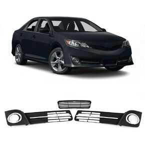 Front Bumper Lower Grille Fog Lamp Cover Bezel Set Replacement for Toyota Camry SE 2012 2013 2014 3pcs, black, (5311206210 5212806290)