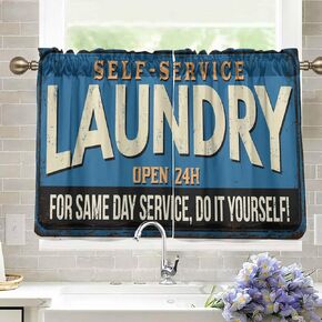 DOMIKING Laundry Valances for Windows Curtain Rod Pocket Window Treatment Tier Pair for Living Room Kids Room Dorm Nursery Kitchen, 27x36 Inch
