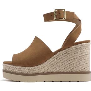 Soda “Stella" ~ Women Square Peep Toe Single Band Platform Espadrille Wedge Sandals with Adjustable Ankle Strap