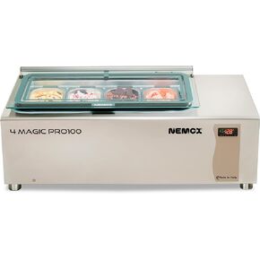 4-Magic Pro 100 Gelato Display & Dipping Case, 4 Pans Of 2.5 Quart Capacity, Stainless Steel Brushed Finish