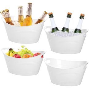 TOPZEA 4 Pack Oval Storage Tub, 4.5 Liter Plastic Wine Bucket Ice Bucket Beverage Tub Party Tub for Ice, Beer, Wine, Drink Cooler Bucket for Bar, Champagne Beverage Chiller Bin for Indoor Outdoor Use