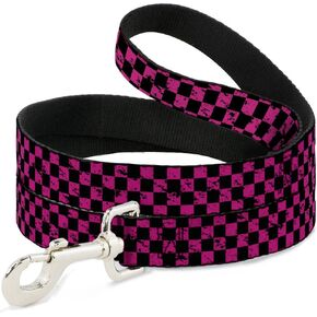Buckle-Down Pet Leash - Checker Weathered Black/Neon Pink - 4 Feet Long - 1" Wide
