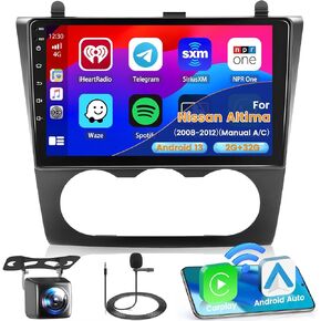 2+32G Android 13 Car Stereo Radio for Nissan Altima 2008-2012 (Manual A/C), 9'' HD Touch Screen with Wireless Apple CarPlay Android Auto, AHD Backup Camera, Mirror Link, GPS, WiFi, DSP