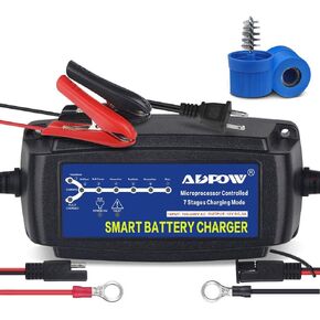 5A 12V Automatic Smart Battery Charger Automotive Maintainer 7-Stages Trickle Charger for Deep Cycle Battery Car Marine Trolling Motor Boat Truck Lawn Mower RV AGM with Terminal Cleaning Brush