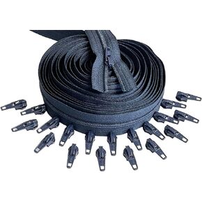 #3 YKK Nylon Coil Continuous Zipper Chain by The Yard Make-A-Zipper 5 Yards with 20 Automatic Lock Zipper Pulls Same Color for DIY Sewing Crafts or Bags (Jewel Green #876)