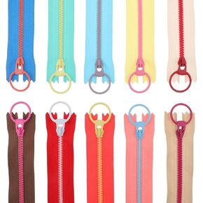 Bewudy 10 Pcs 8inch Zippers for Sewing, Resin Zipper, 10 Color Colourful Zippers with Lifting Ring Quoit, Supplies Zippers for DIY Sewing Craft Tailor Bag Garment