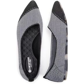 Women's Flat Shoes Black Pointed Toe Dress Shoes Knit Slip On Shoes Comfortable Walking Shoes for Woman Lightweight