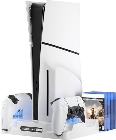 محطة تبريد ملحقات رفيعة SWCTIM PS5 لوحدة تحكم PS5 Slim وPS5، محطة شحن لوحدة تحكم PS5، مروحة تبريد 3 مستويات مع ضوء مؤشر الشحن، تخزين 8 أقراص مضغوطة للألعاب in Kuwait