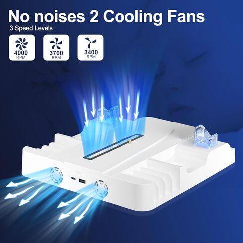 محطة تبريد ملحقات رفيعة SWCTIM PS5 لوحدة تحكم PS5 Slim وPS5، محطة شحن لوحدة تحكم PS5، مروحة تبريد 3 مستويات مع ضوء مؤشر الشحن، تخزين 8 أقراص مضغوطة للألعاب in Kuwait