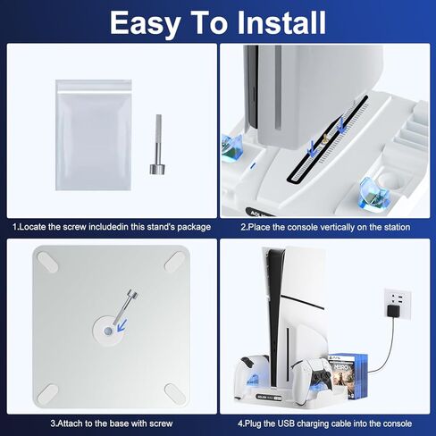 محطة تبريد ملحقات رفيعة SWCTIM PS5 لوحدة تحكم PS5 Slim وPS5، محطة شحن لوحدة تحكم PS5، مروحة تبريد 3 مستويات مع ضوء مؤشر الشحن، تخزين 8 أقراص مضغوطة للألعاب in Kuwait