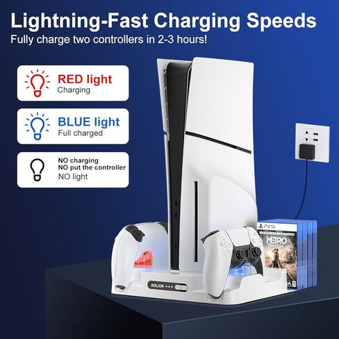محطة تبريد ملحقات رفيعة SWCTIM PS5 لوحدة تحكم PS5 Slim وPS5، محطة شحن لوحدة تحكم PS5، مروحة تبريد 3 مستويات مع ضوء مؤشر الشحن، تخزين 8 أقراص مضغوطة للألعاب in Kuwait