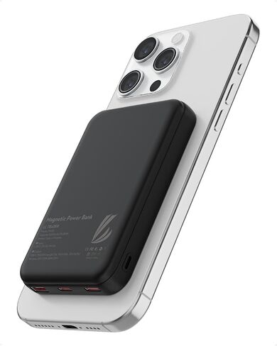 LL TRADER 008 Magnetic Wireless Power Bank 10000mAh Portable Charger Battery Pack Compatible with MagSafe for iPhone 12/13/14/15 Series (Black) in Saudi Arabia