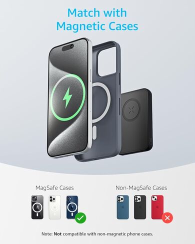 LL TRADER 008 Magnetic Wireless Power Bank 10000mAh Portable Charger Battery Pack Compatible with MagSafe for iPhone 12/13/14/15 Series (Black) in Saudi Arabia