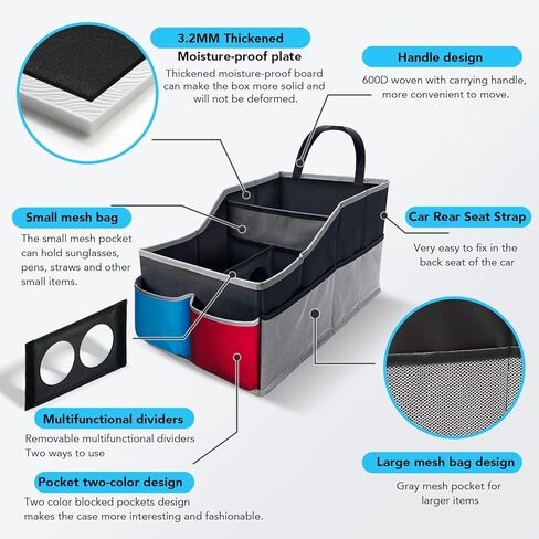 Car Seat Organizer, 10 Storage compartments (3 large), Car organizers and storage, Strong and not deformed, Front or Back Seat organizer in Kuwait