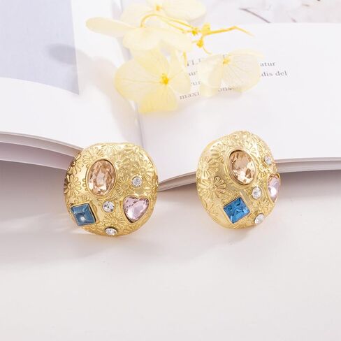 أقراط دائرية بتصميم عتيق للنساء بلون ذهبي معدني in Kuwait