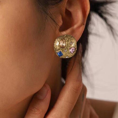 أقراط دائرية بتصميم عتيق للنساء بلون ذهبي معدني in Kuwait