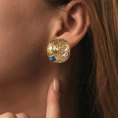 أقراط دائرية بتصميم عتيق للنساء بلون ذهبي معدني in Kuwait