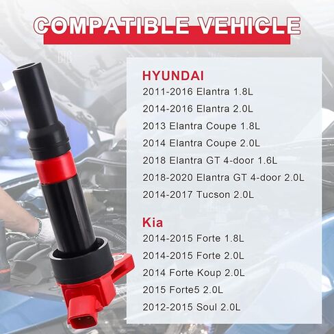 حزمة ملفات الإشعال CarBole UF651 متوافقة مع Hyundai Elantra Tucson Kia Fortes Soul 2011-2020 1.6L 1.8L 2.0L، بديل لـ 5C1861 C1804 1788511 273002E000 (مجموعة من 4) in Kuwait