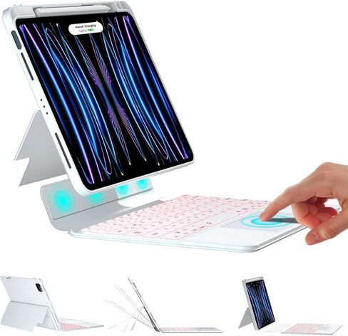 حافظة لوحة مفاتيح Touchpad لجهاز iPad Pro 11 وiPad 10.9 Air 5th و4th (وليس لل10 10.9)، لوحة مفاتيح بإضاءة خلفية لاسلكية BT 7 ألوان مع لوحة تتبع، غطاء نحيف قابل للتعديل متعدد الرؤية مع حامل قلم in Kuwait