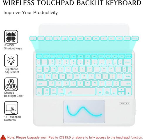 حافظة لوحة مفاتيح Touchpad لجهاز iPad Pro 11 وiPad 10.9 Air 5th و4th (وليس لل10 10.9)، لوحة مفاتيح بإضاءة خلفية لاسلكية BT 7 ألوان مع لوحة تتبع، غطاء نحيف قابل للتعديل متعدد الرؤية مع حامل قلم in Kuwait