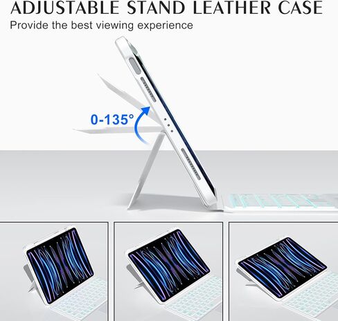 حافظة لوحة مفاتيح Touchpad لجهاز iPad Pro 11 وiPad 10.9 Air 5th و4th (وليس لل10 10.9)، لوحة مفاتيح بإضاءة خلفية لاسلكية BT 7 ألوان مع لوحة تتبع، غطاء نحيف قابل للتعديل متعدد الرؤية مع حامل قلم in Kuwait