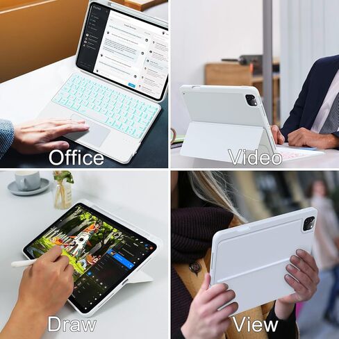 حافظة لوحة مفاتيح Touchpad لجهاز iPad Pro 11 وiPad 10.9 Air 5th و4th (وليس لل10 10.9)، لوحة مفاتيح بإضاءة خلفية لاسلكية BT 7 ألوان مع لوحة تتبع، غطاء نحيف قابل للتعديل متعدد الرؤية مع حامل قلم in Kuwait