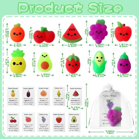 30 Sets Inspirational Positive Fruit Stress Toy Bulk Graduation Employee Gifts Fruit Stress Toy with Funny Cards Organza Bags Positive Emotional Support Gift for Coworker End of Year Students Teacher in Saudi Arabia