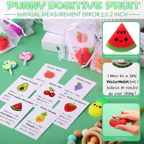 30 Sets Inspirational Positive Fruit Stress Toy Bulk Graduation Employee Gifts Fruit Stress Toy with Funny Cards Organza Bags Positive Emotional Support Gift for Coworker End of Year Students Teacher in Saudi Arabia
