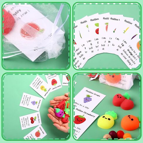 30 Sets Inspirational Positive Fruit Stress Toy Bulk Graduation Employee Gifts Fruit Stress Toy with Funny Cards Organza Bags Positive Emotional Support Gift for Coworker End of Year Students Teacher in Saudi Arabia