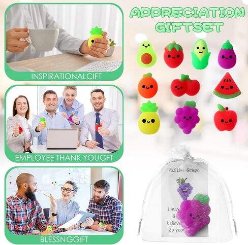 30 Sets Inspirational Positive Fruit Stress Toy Bulk Graduation Employee Gifts Fruit Stress Toy with Funny Cards Organza Bags Positive Emotional Support Gift for Coworker End of Year Students Teacher in Saudi Arabia
