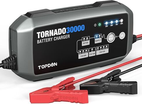 TOPDON 10 15 30 أمبير شاحن بطارية السيارة لسيارة 6 فولت/12 فولت/24 فولت، صيانة شاحن ديسلفاتور للإصلاح التلقائي، مصدر طاقة ثابت ومثبت الجهد لبرمجة وحدة التحكم الإلكترونية in Kuwait