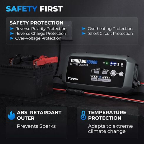 TOPDON 10 15 30 أمبير شاحن بطارية السيارة لسيارة 6 فولت/12 فولت/24 فولت، صيانة شاحن ديسلفاتور للإصلاح التلقائي، مصدر طاقة ثابت ومثبت الجهد لبرمجة وحدة التحكم الإلكترونية in Kuwait