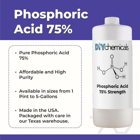 حمض الفوسفوريك 75% من DIYChemicals - مزيل الصدأ، مزيل بقع الخشب، التحكم في درجة الحموضة، حمض الفوسفوريك عالي النقاء للمعادن، والأسمدة - صنع في الولايات المتحدة الأمريكية - 1 لتر (16 أونصة سائلة) in Kuwait