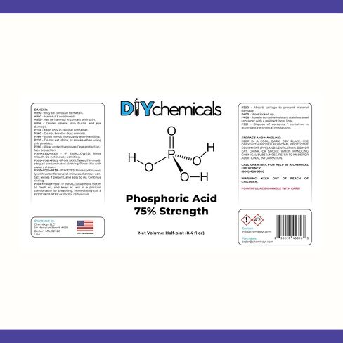 حمض الفوسفوريك 75% من DIYChemicals - مزيل الصدأ، مزيل بقع الخشب، التحكم في درجة الحموضة، حمض الفوسفوريك عالي النقاء للمعادن، والأسمدة - صنع في الولايات المتحدة الأمريكية - 1 لتر (16 أونصة سائلة) in Kuwait