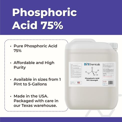 حمض الفوسفوريك 75% من DIYChemicals - مزيل الصدأ، مزيل بقع الخشب، التحكم في درجة الحموضة، حمض الفوسفوريك عالي النقاء للمعادن، والأسمدة - صنع في الولايات المتحدة الأمريكية - 1 لتر (16 أونصة سائلة) in Kuwait