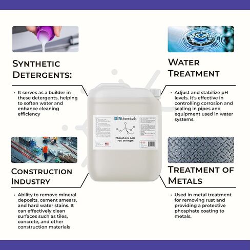 حمض الفوسفوريك 75% من DIYChemicals - مزيل الصدأ، مزيل بقع الخشب، التحكم في درجة الحموضة، حمض الفوسفوريك عالي النقاء للمعادن، والأسمدة - صنع في الولايات المتحدة الأمريكية - 1 لتر (16 أونصة سائلة) in Kuwait