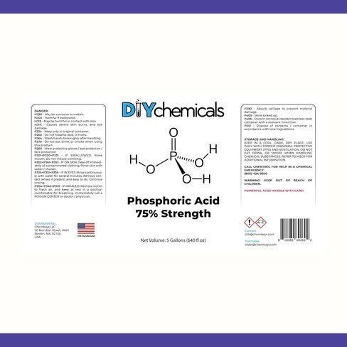 حمض الفوسفوريك 75% من DIYChemicals - مزيل الصدأ، مزيل بقع الخشب، التحكم في درجة الحموضة، حمض الفوسفوريك عالي النقاء للمعادن، والأسمدة - صنع في الولايات المتحدة الأمريكية - 1 لتر (16 أونصة سائلة) in Kuwait