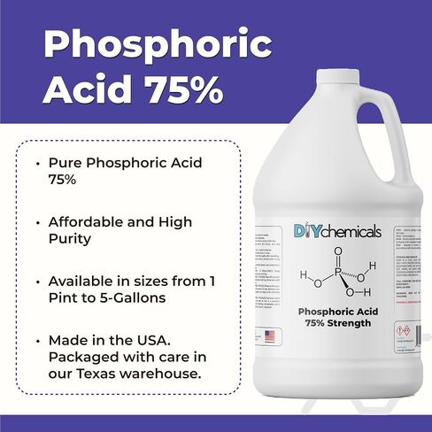 حمض الفوسفوريك 75% من DIYChemicals - مزيل الصدأ، مزيل بقع الخشب، التحكم في درجة الحموضة، حمض الفوسفوريك عالي النقاء للمعادن، والأسمدة - صنع في الولايات المتحدة الأمريكية - 1 لتر (16 أونصة سائلة) in Kuwait