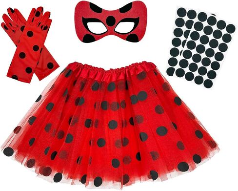 Ladybug Dress Costume Set Polka Dots Tutu Skirt Antenna Headband Felt Stickers DIY Ladybird Costume Dress up Halloween Party in Saudi Arabia