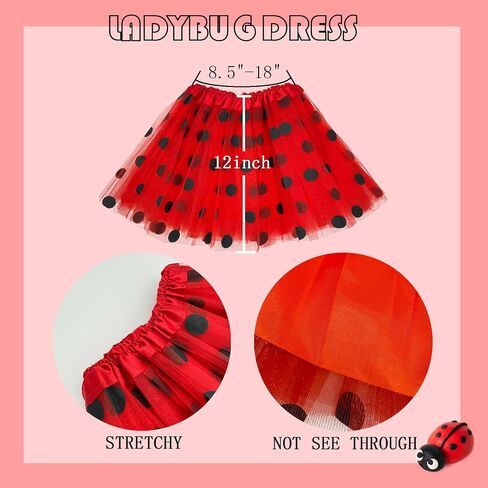 Ladybug Dress Costume Set Polka Dots Tutu Skirt Antenna Headband Felt Stickers DIY Ladybird Costume Dress up Halloween Party in Saudi Arabia