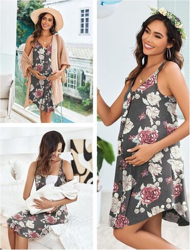 Ekouaer Women's Button Down Nightgown Labor and Delivery Gown for Hospital Floral Maternity Dress for Breastfeeding in Saudi Arabia