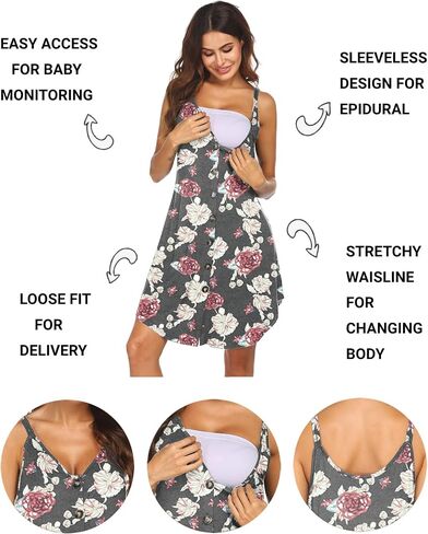 Ekouaer Women's Button Down Nightgown Labor and Delivery Gown for Hospital Floral Maternity Dress for Breastfeeding in Saudi Arabia