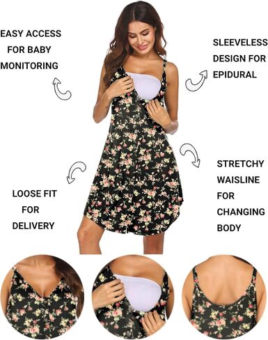 Ekouaer Women's Button Down Nightgown Labor and Delivery Gown for Hospital Floral Maternity Dress for Breastfeeding in Saudi Arabia